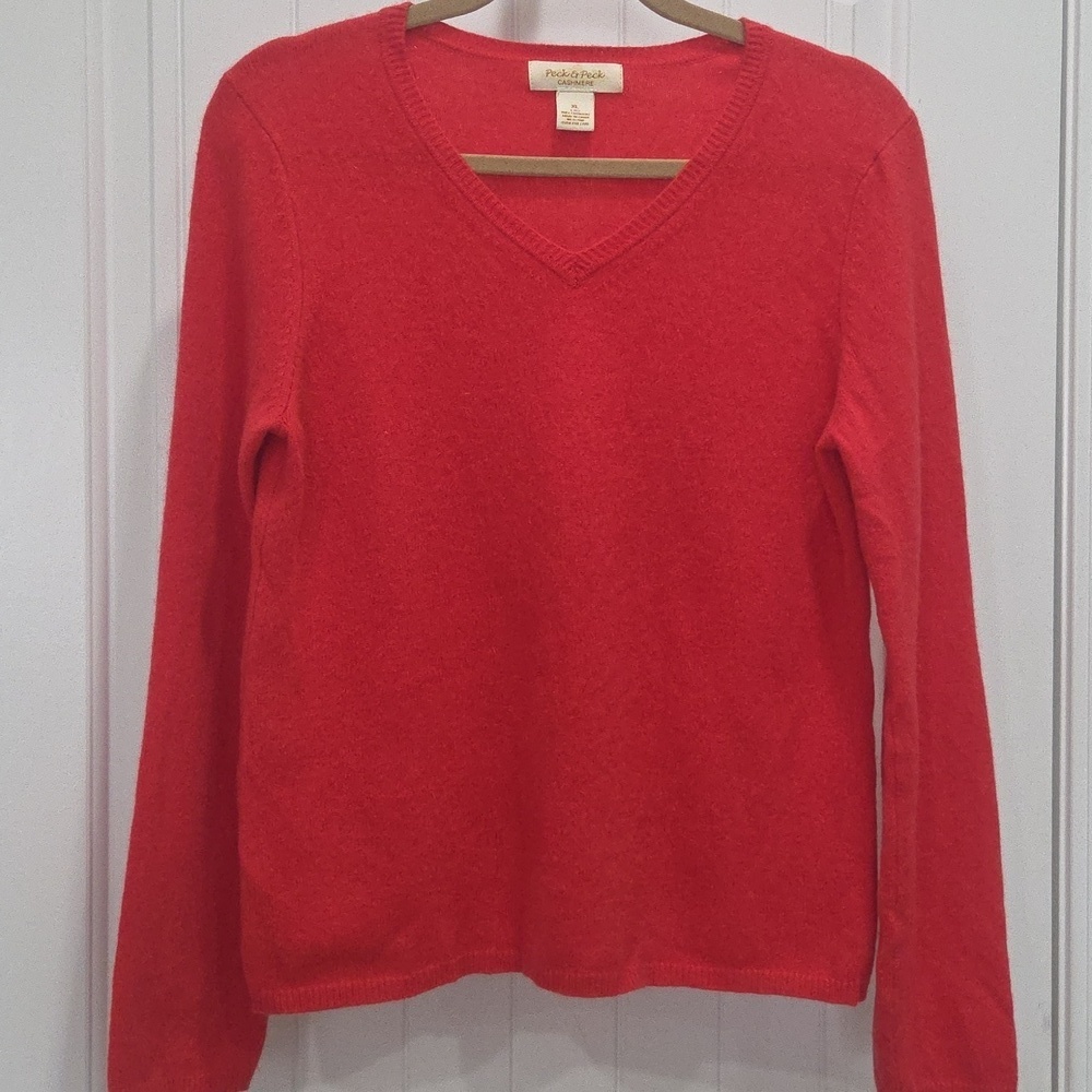 Peck & Peck Cashmere Classic Red V-Neck Sweater Size XL